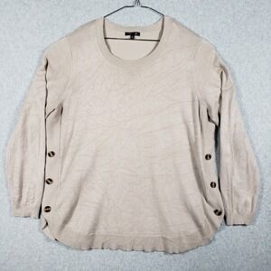 Lety Me Knit Sweater 1X Beige Crew Neck Long Sleeve Button Accent